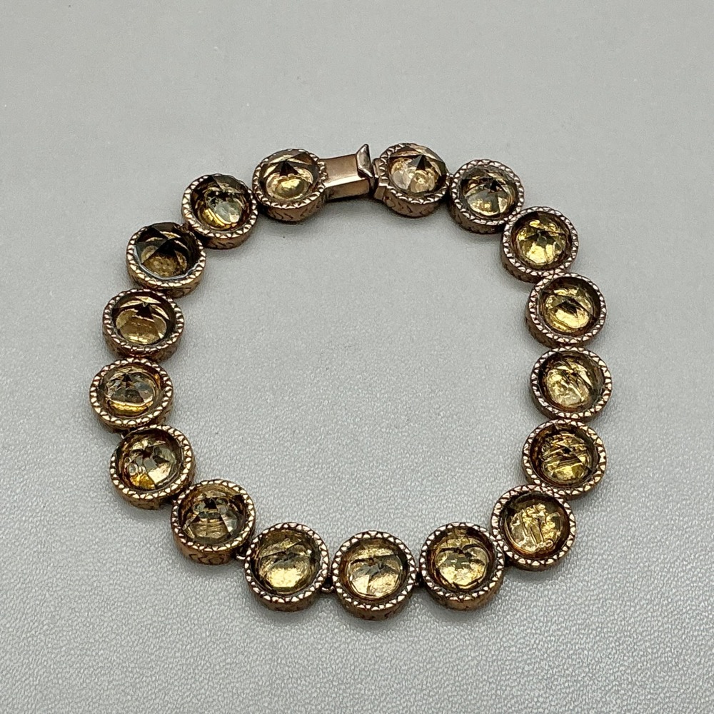 House of Harlow Bracelet Womens Gold Tone Yellow Crystal Bezel Set Tennis Style